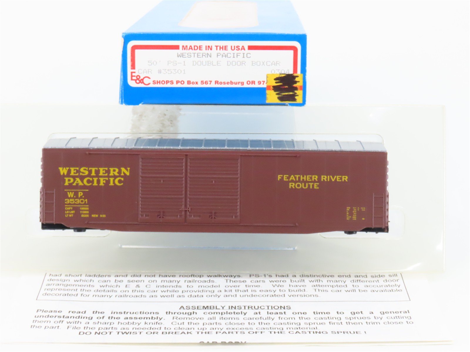 HO Scale E&C Shops Kit 0304 WP Western Pacific 50' Double Door Box Car #35301