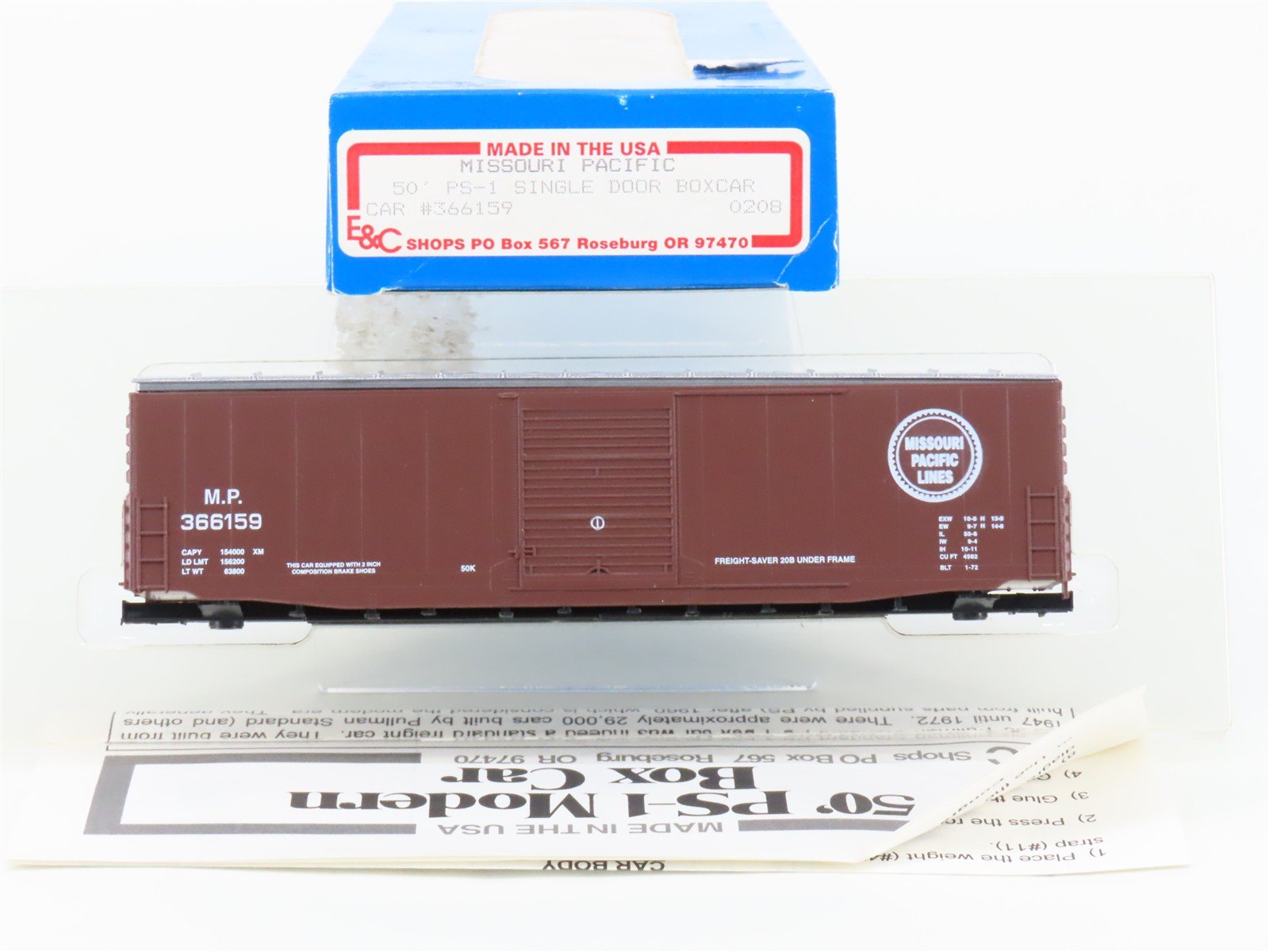 HO Scale E&C Shops Kit 0208 MP Missouri Pacific 50' Single Door Box Car #366159