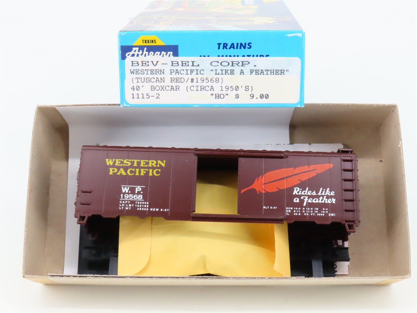 HO Athearn Bev-Bel Kit 1115-2 WP Western Pacific Feather 40' Box Car #19568