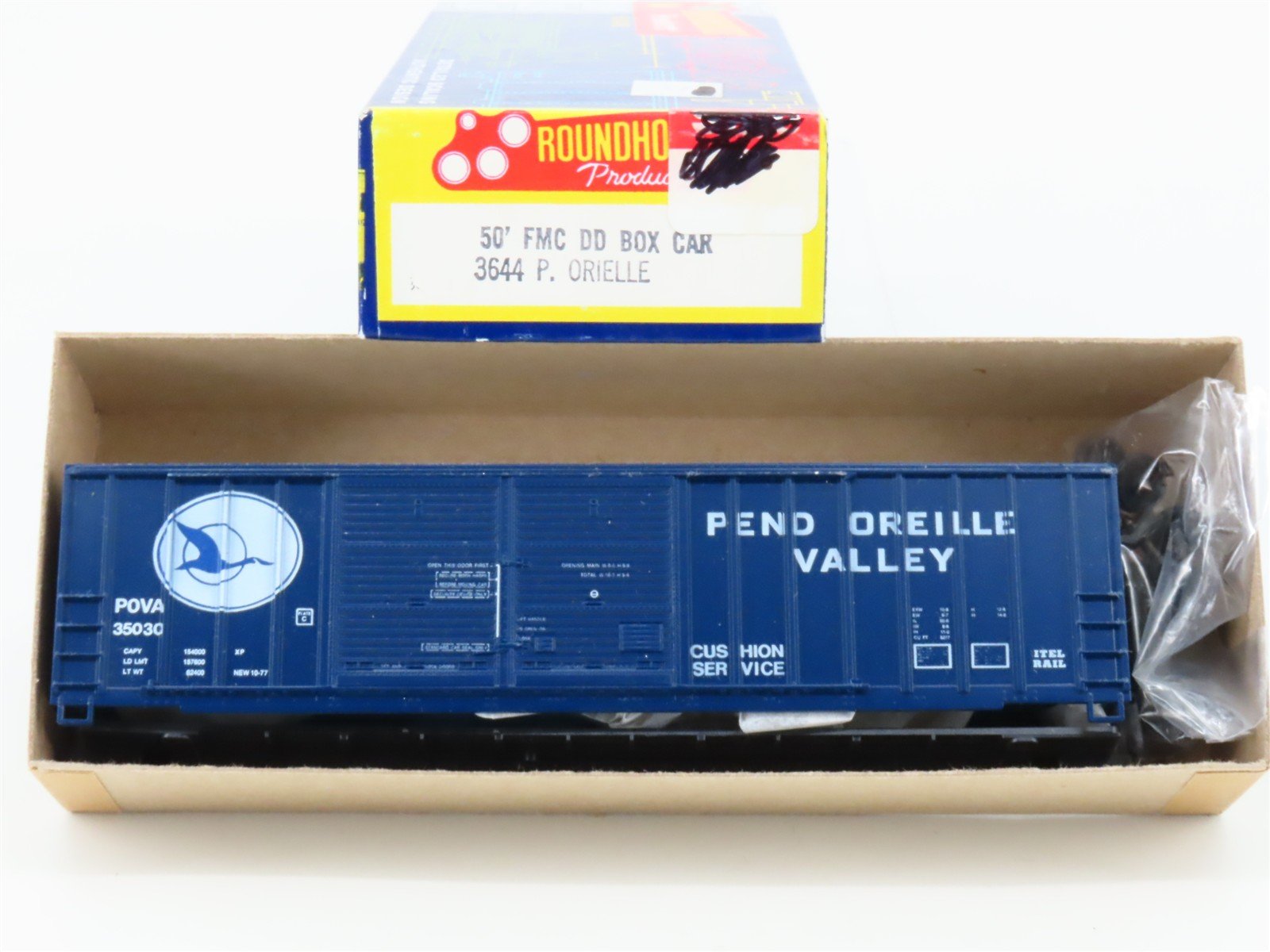 HO Roundhouse Kit 3644 POVA Pend Oreille Valley 50' Double Door Box Car #35030