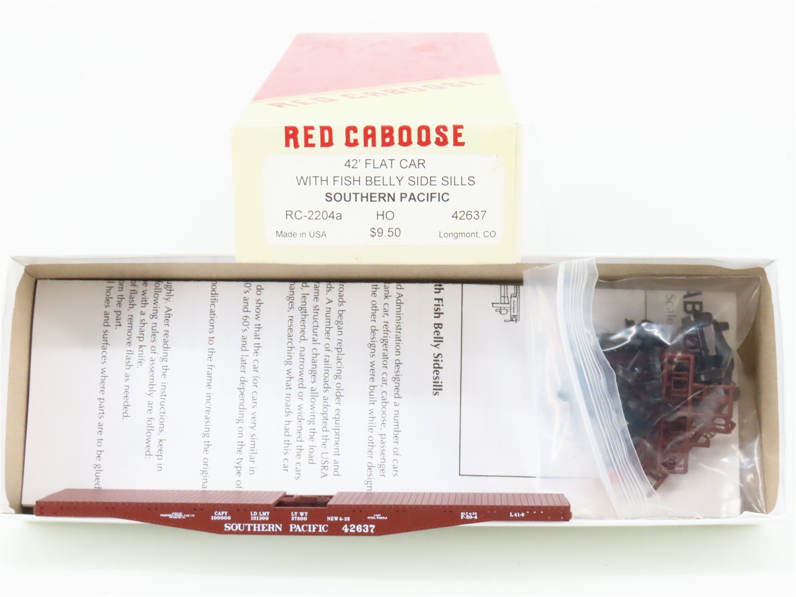 HO Scale Red Caboose Kit RC-2204a SP Southern Pacific 42' Flat Car #42637