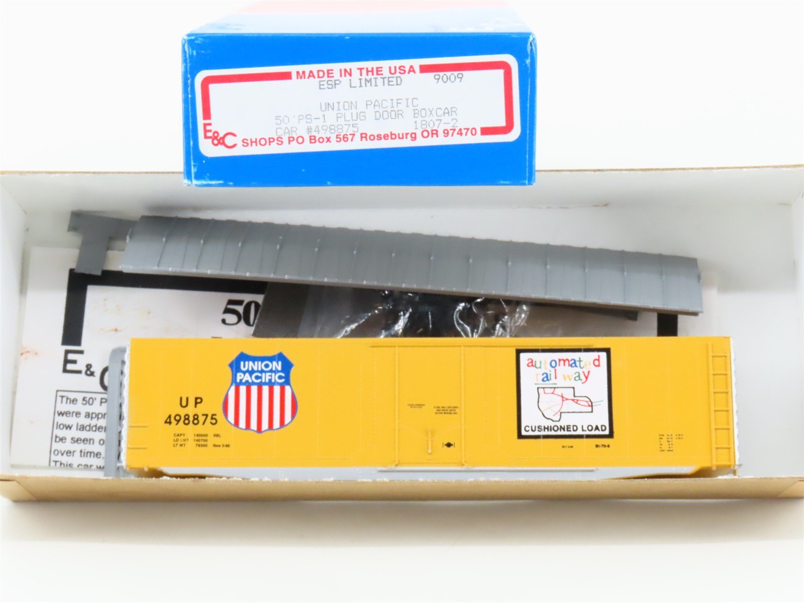 HO Scale E&C Shops Kit 1807-2 UP Union Pacific 50' Plug Door Box Car #498875