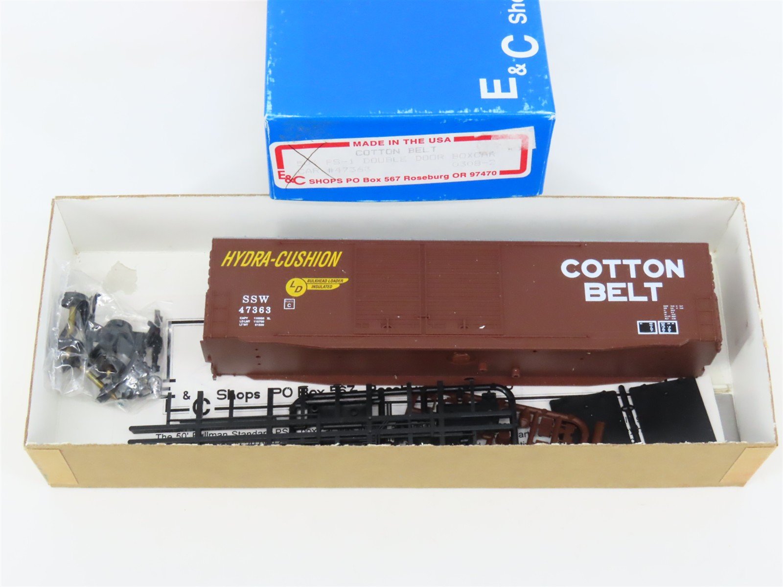 HO Scale E&C Shops Kit 0308-2 SSW Cotton Belt 50' Double Door Box Car #47363
