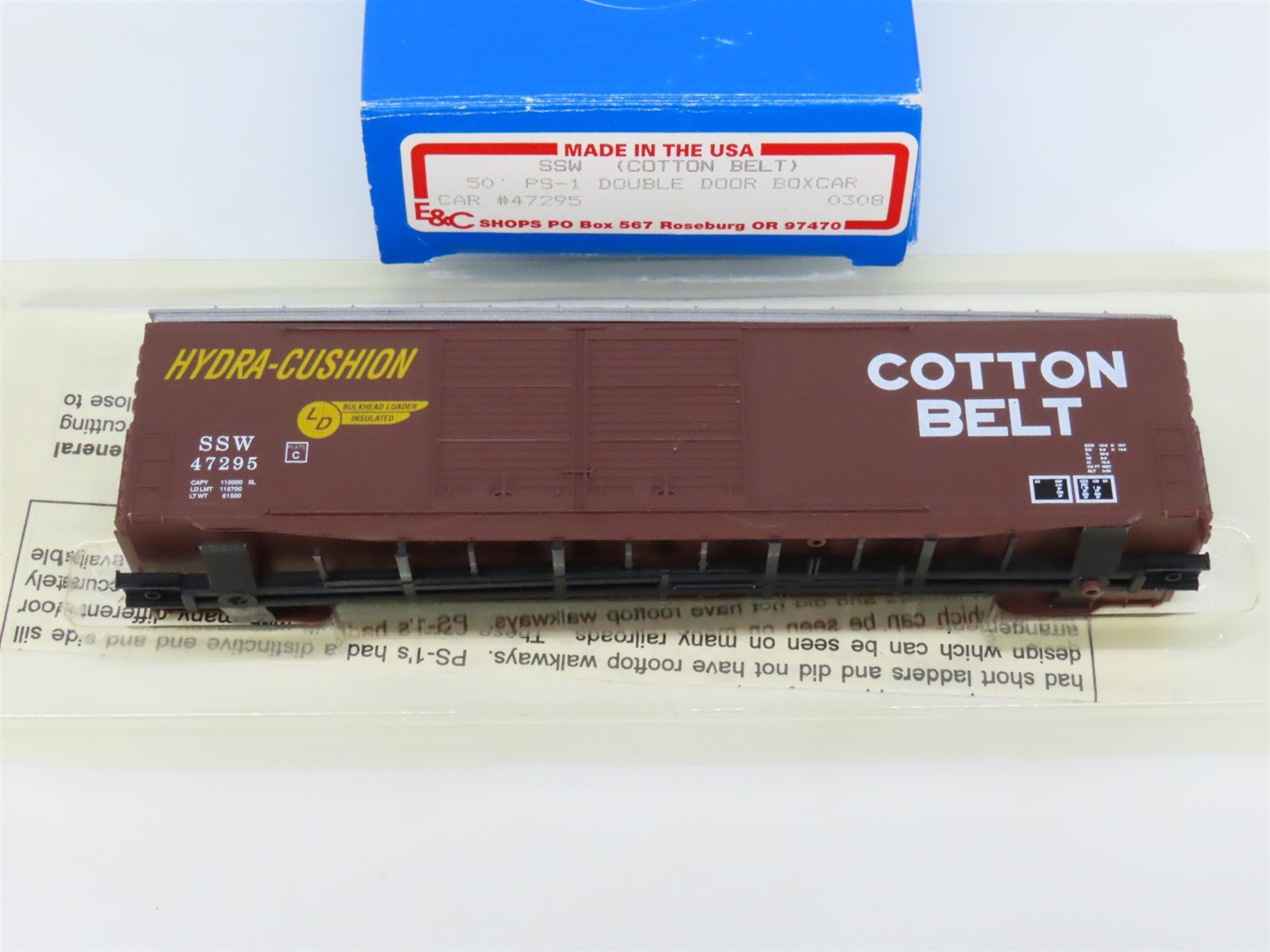 HO Scale E&C Shops Kit 0308 SSW Cotton Belt 50' Double Door Box Car #47295