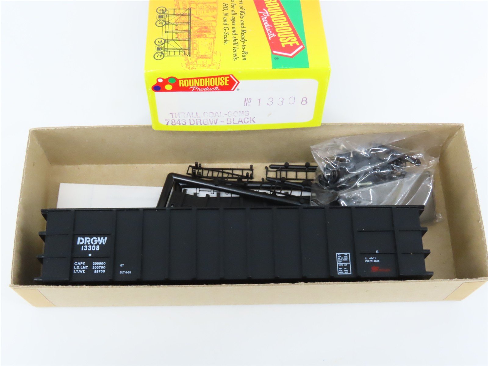 HO Scale Roundhouse Kit 7843 DRGW Rio Grande Railroad Thrall Coal Gondola #13308