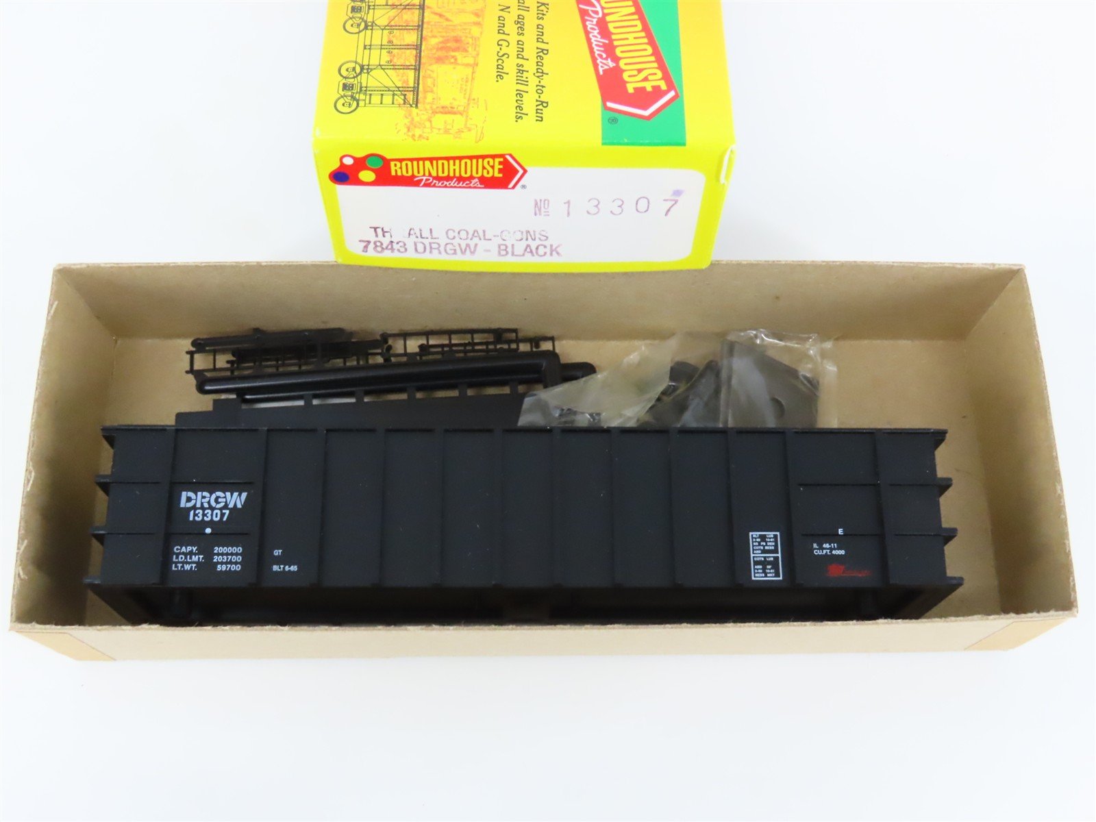 HO Scale Roundhouse Kit 7843 DRGW Rio Grande Railroad Thrall Coal Gondola #13307