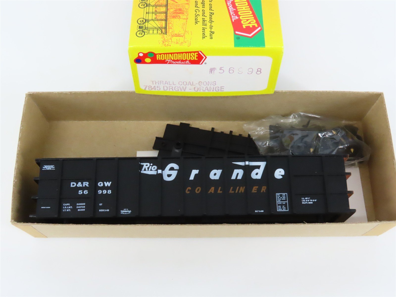 HO Scale Roundhouse Kit 7845 DRGW Rio Grande Thrall Coal Liner Gondola #56998