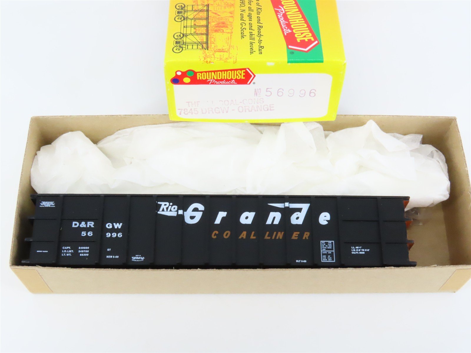 HO Scale Roundhouse Kit 7845 DRGW Rio Grande Thrall Coal Liner Gondola #56996