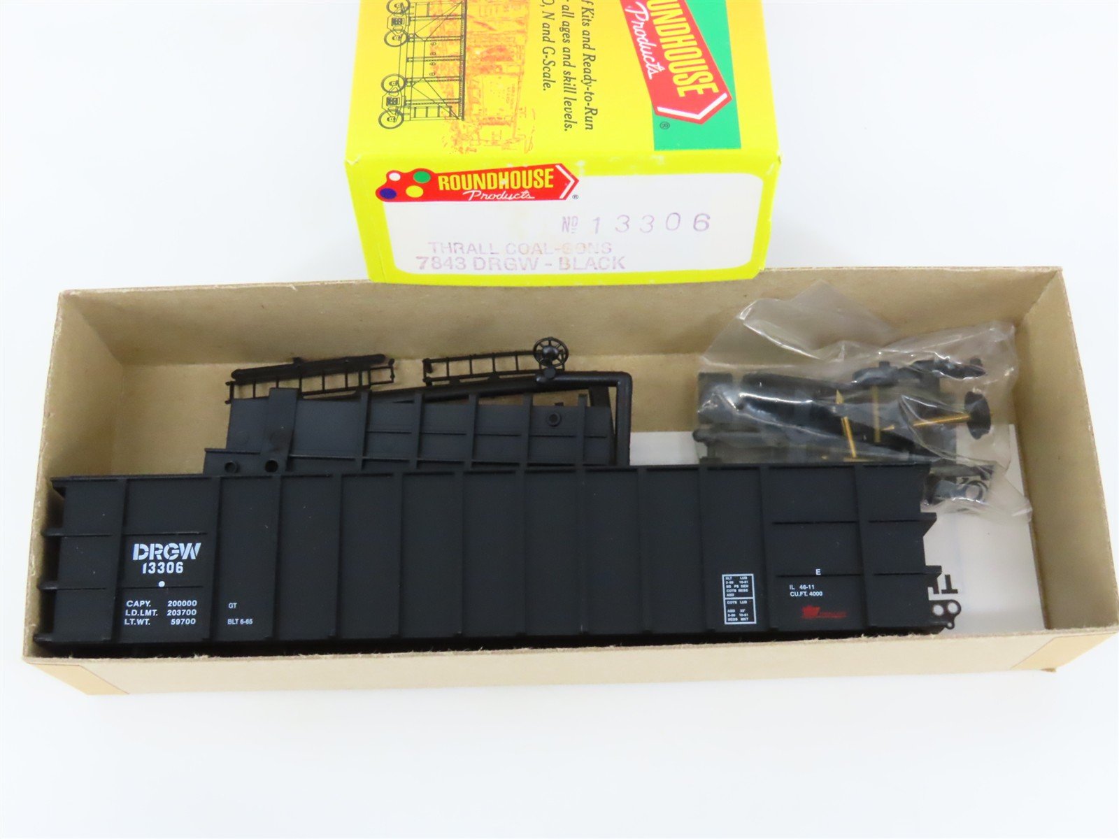 HO Scale Roundhouse Kit 7843 DRGW Rio Grande Railroad Thrall Coal Gondola #13306