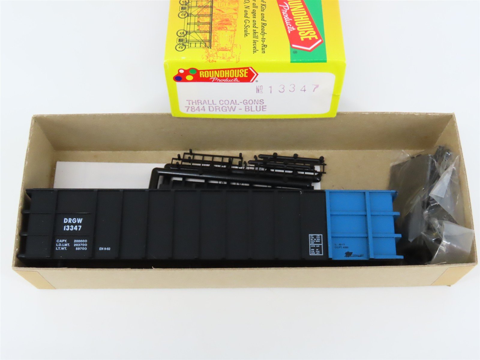 HO Scale Roundhouse Kit 7844 DRGW Rio Grande Railroad Thrall Coal Gondola #13347