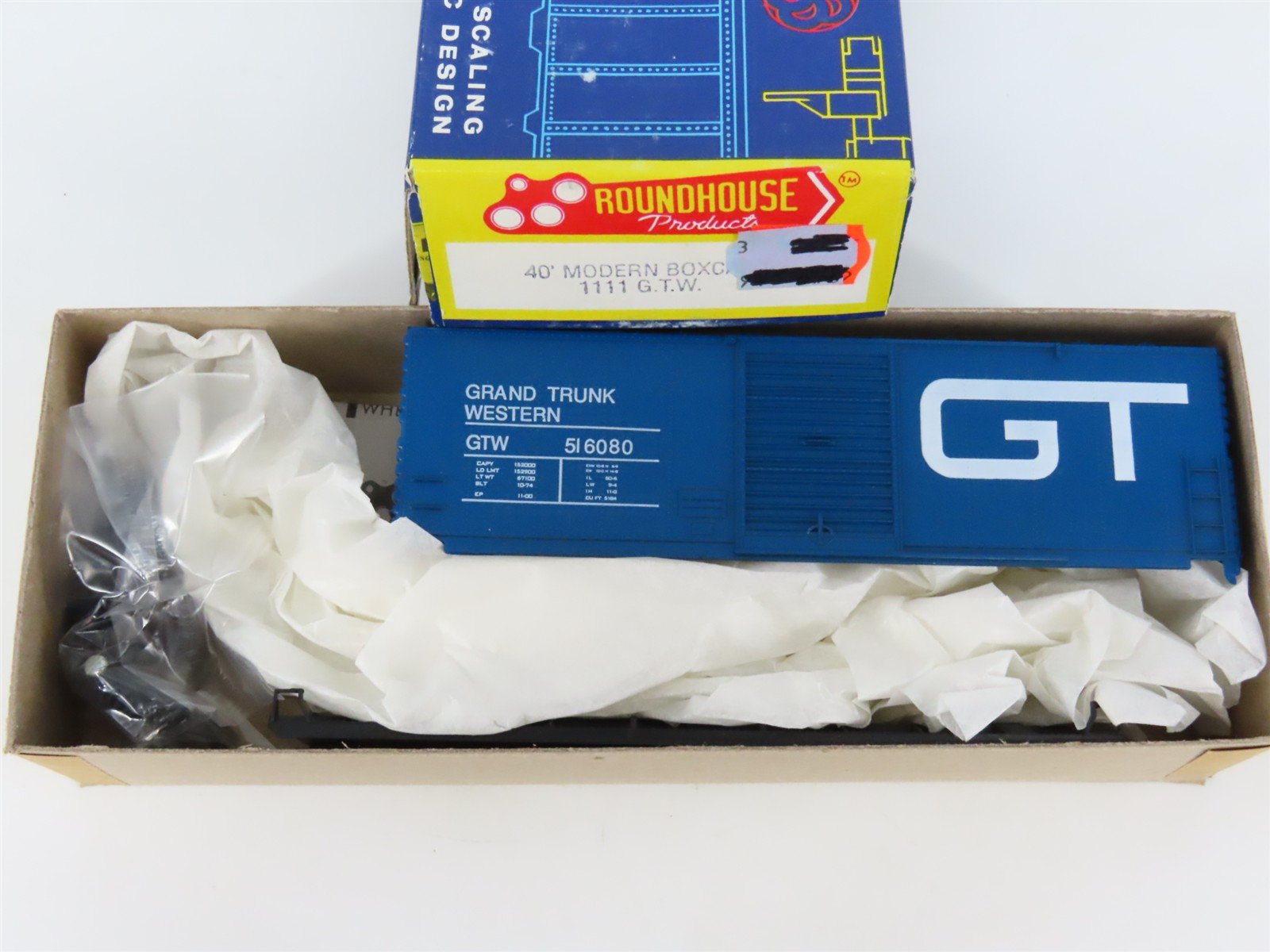 HO Roundhouse Kit 1111 GTW Grand Trunk Western 40' Single Door Box Car #516080