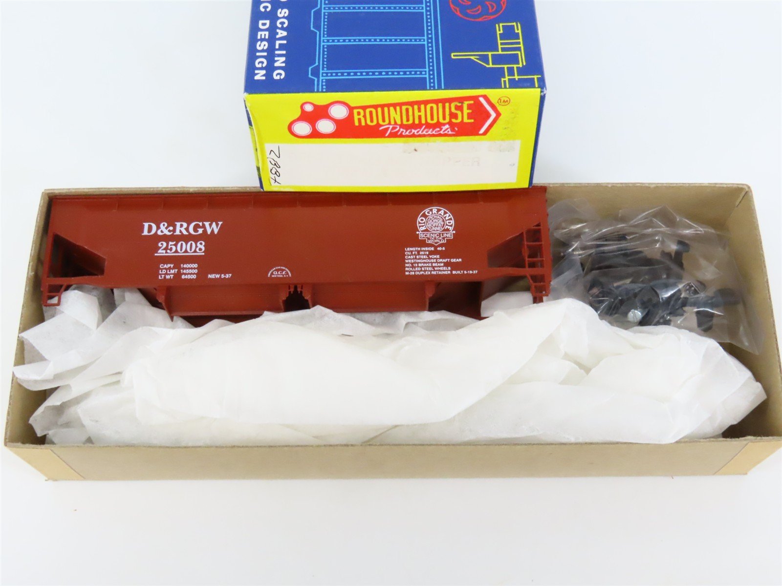 HO Scale Roundhouse Kit 7882 D&RGW Rio Grande 2-Bay Ballast Open Hopper #25008