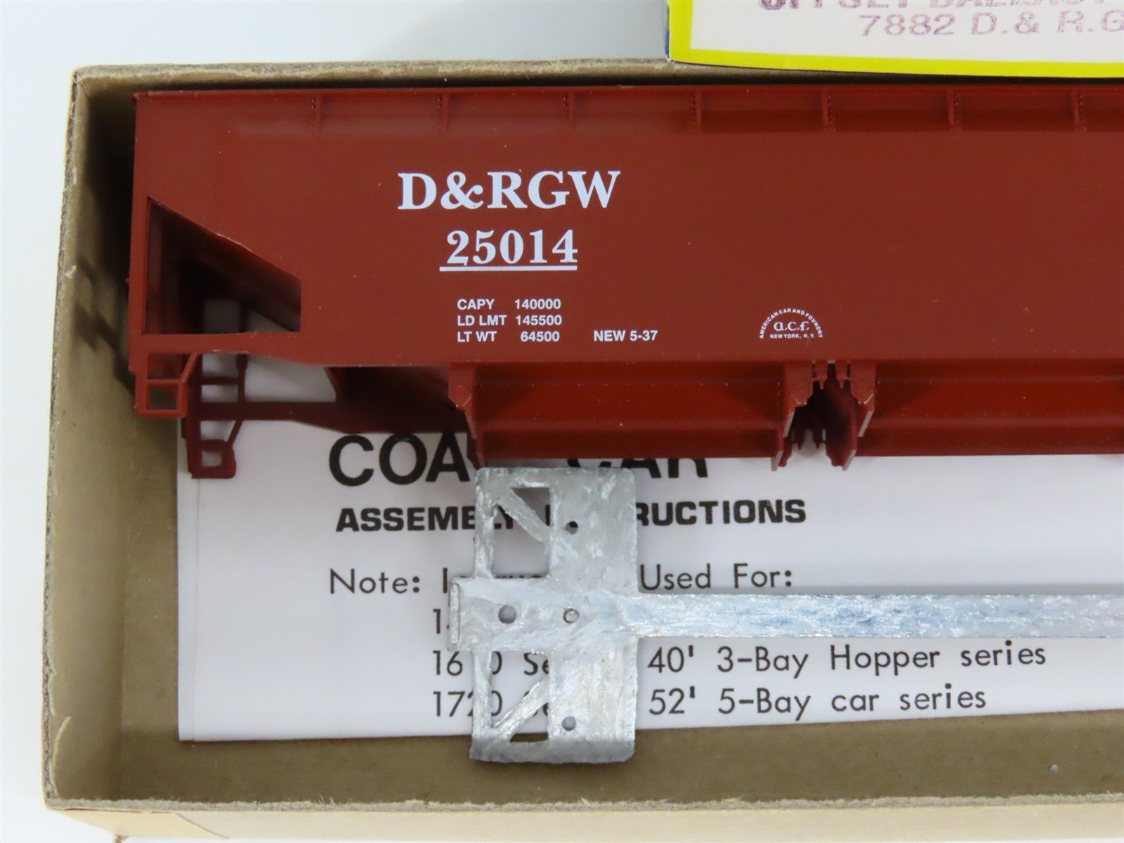HO Scale Roundhouse Kit 7882 D&RGW Rio Grande 2-Bay Ballast Open Hopper #25014