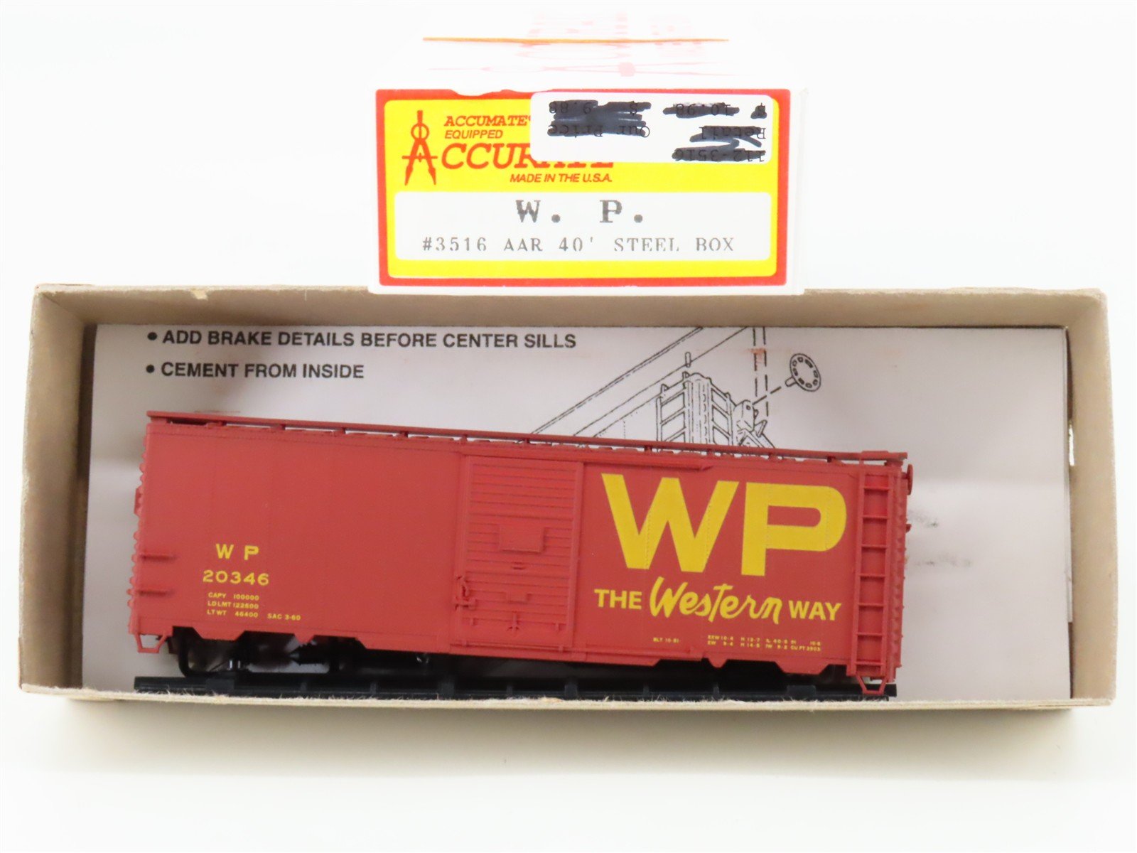 HO Scale Accurail Kit 3516 WP Western Pacific 40' Steel Box Car #20346