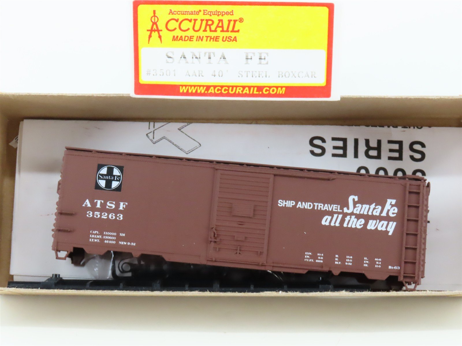 HO Scale Accurail Kit 3501 ATSF Santa Fe Super Chief 40' Steel Box Car #35263