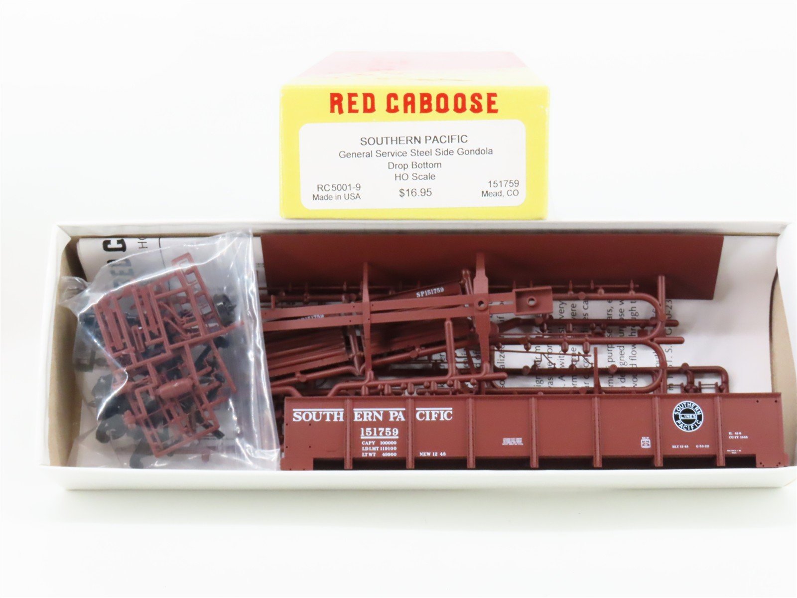 HO Scale Red Caboose Kit RC5001-9 SP Southern Pacific Drop Bottom Gondola 151759