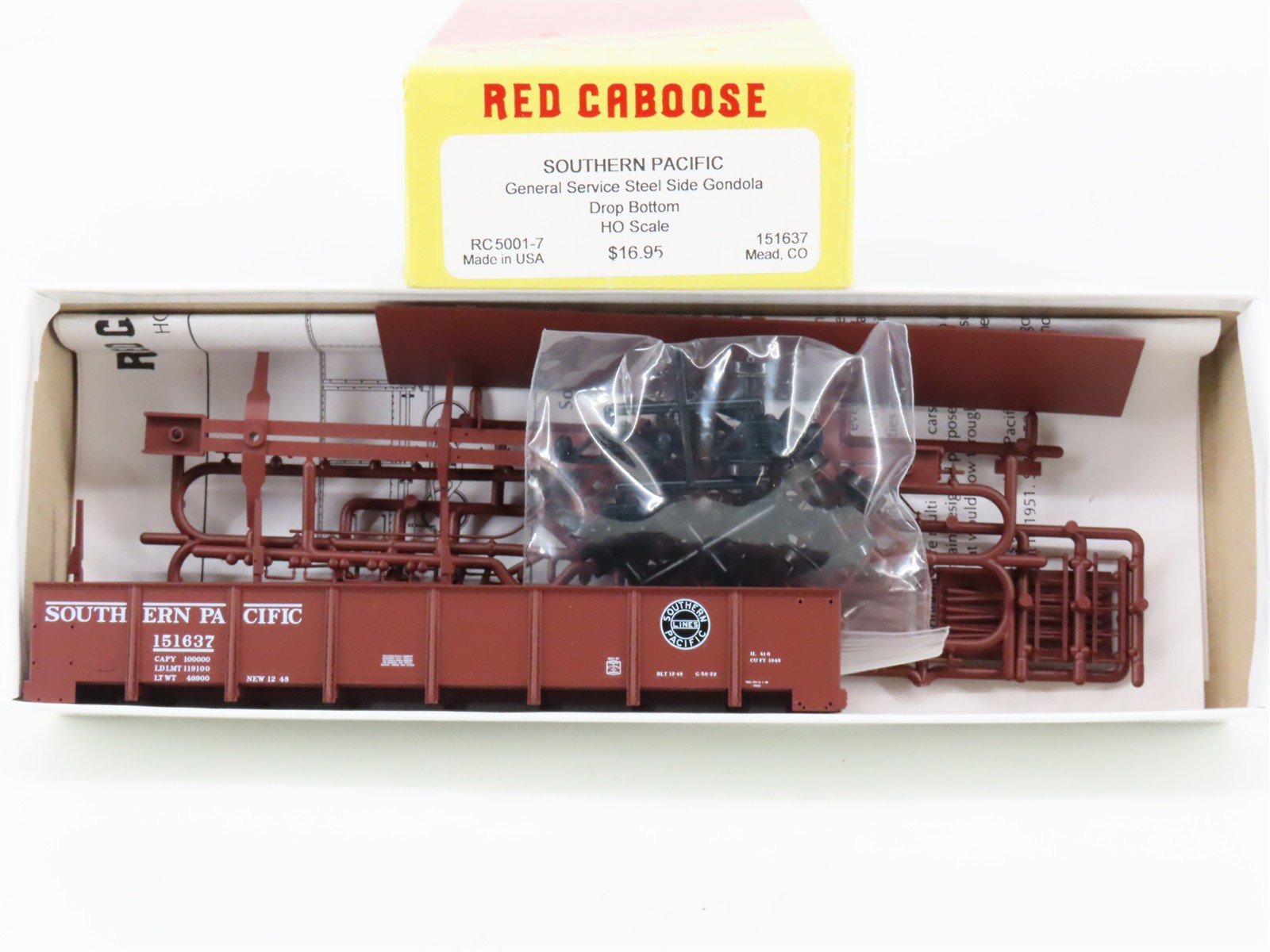 HO Red Caboose Kit RC5001-7 SP Southern Pacific Drop Bottom Gondola #151637