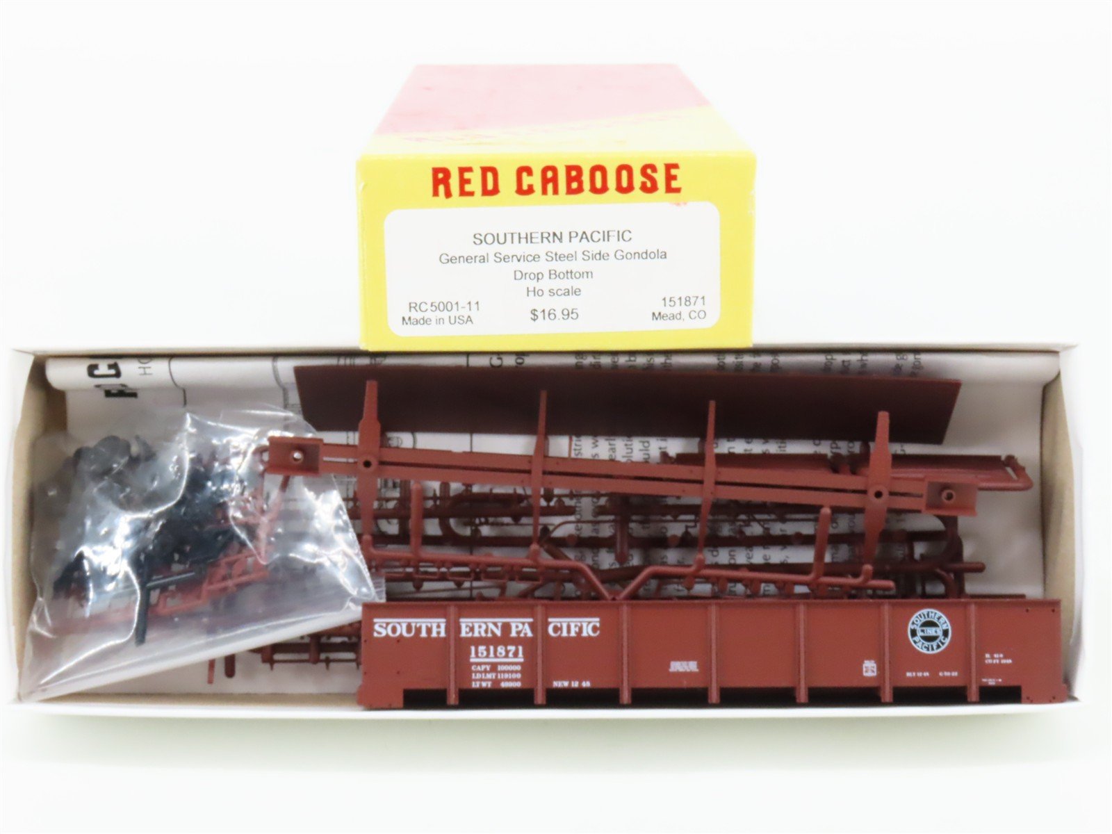 HO Red Caboose Kit RC5001-11 SP Southern Pacific Drop Bottom Gondola #151871