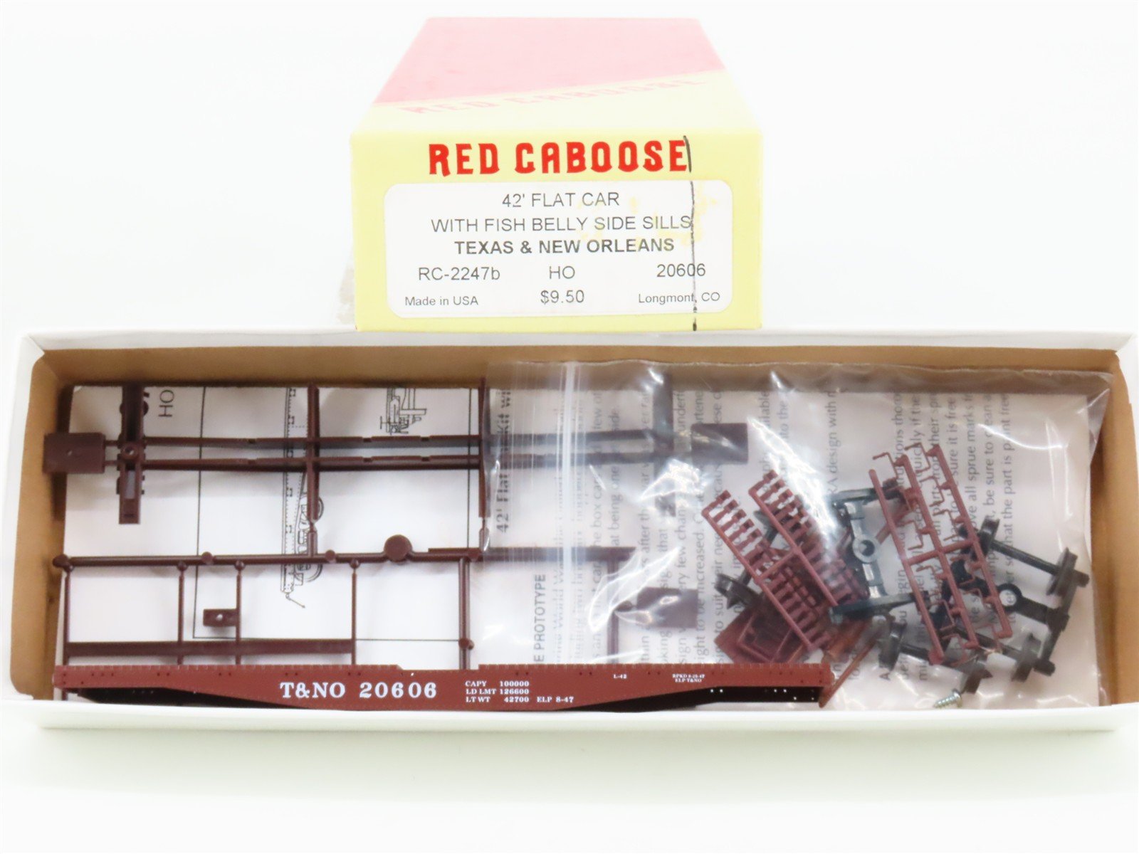 HO Scale Red Caboose Kit RC-2247b T&NO Texas & New Orleans 42' Flat Car #20606