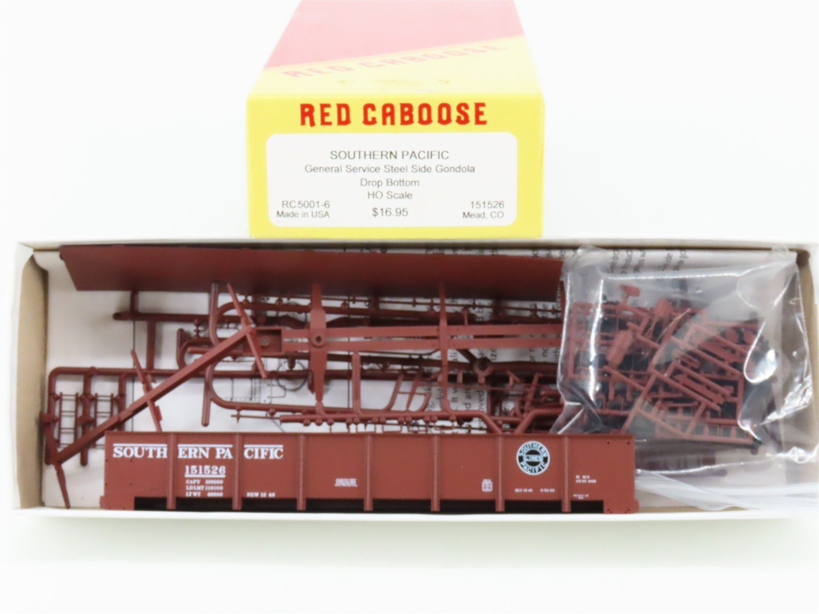 HO Red Caboose Kit RC5001-6 SP Southern Pacific Drop Bottom Gondola #151526