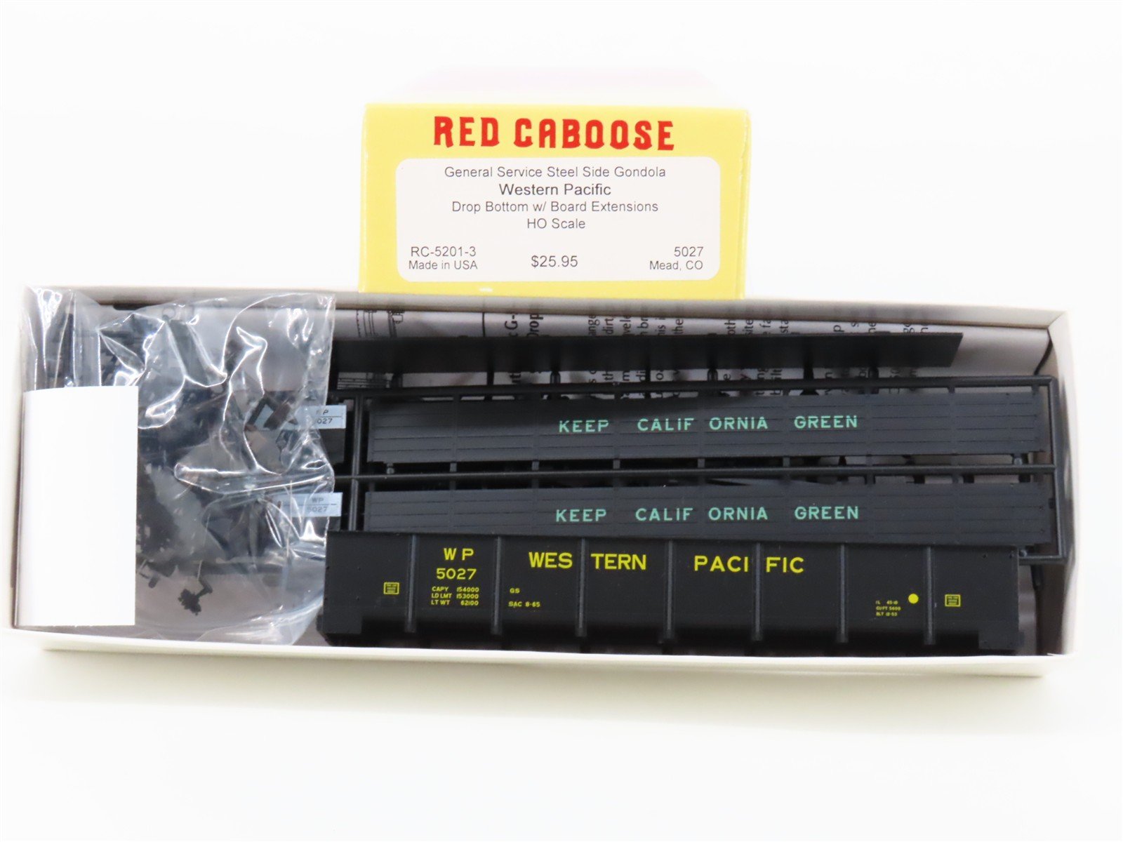 HO Scale Red Caboose Kit RC-5201-3 WP Western Pacific Drop Bottom Gondola #5027