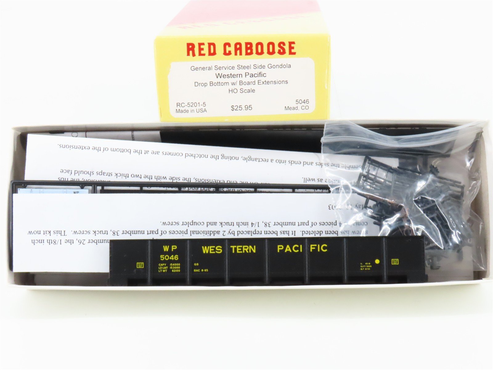 HO Scale Red Caboose Kit RC-5201-5 WP Western Pacific Drop Bottom Gondola #5046