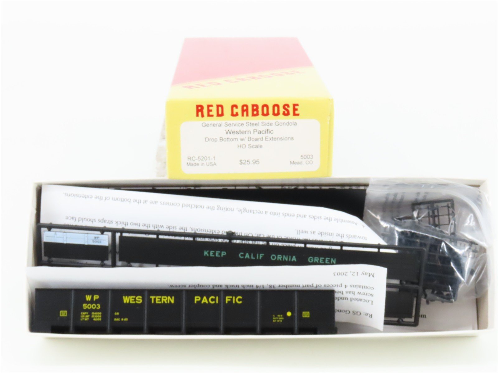 HO Scale Red Caboose Kit RC-5201-1 WP Western Pacific Drop Bottom Gondola #5003