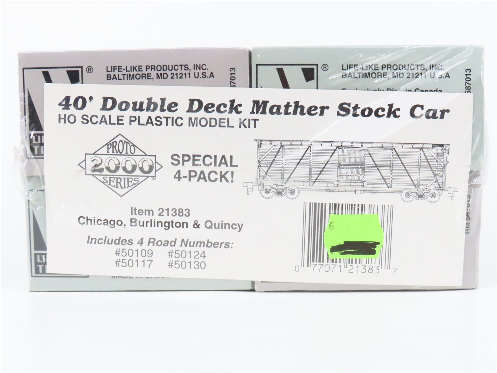 HO Scale PROTO 2000 Kit 21383 CB&Q Burlington Route 40' Stock Car 4-Pack Sealed