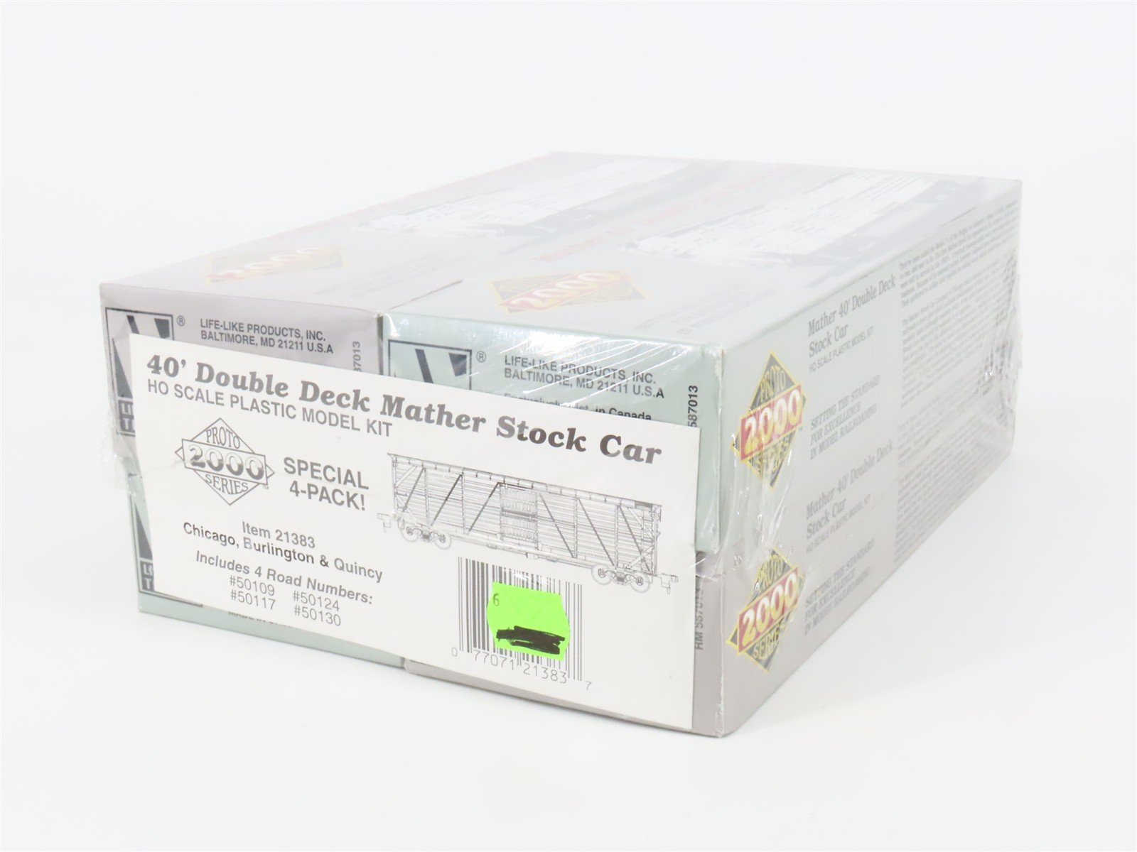HO Scale PROTO 2000 Kit 21383 CB&Q Burlington Route 40' Stock Car 4-Pack Sealed
