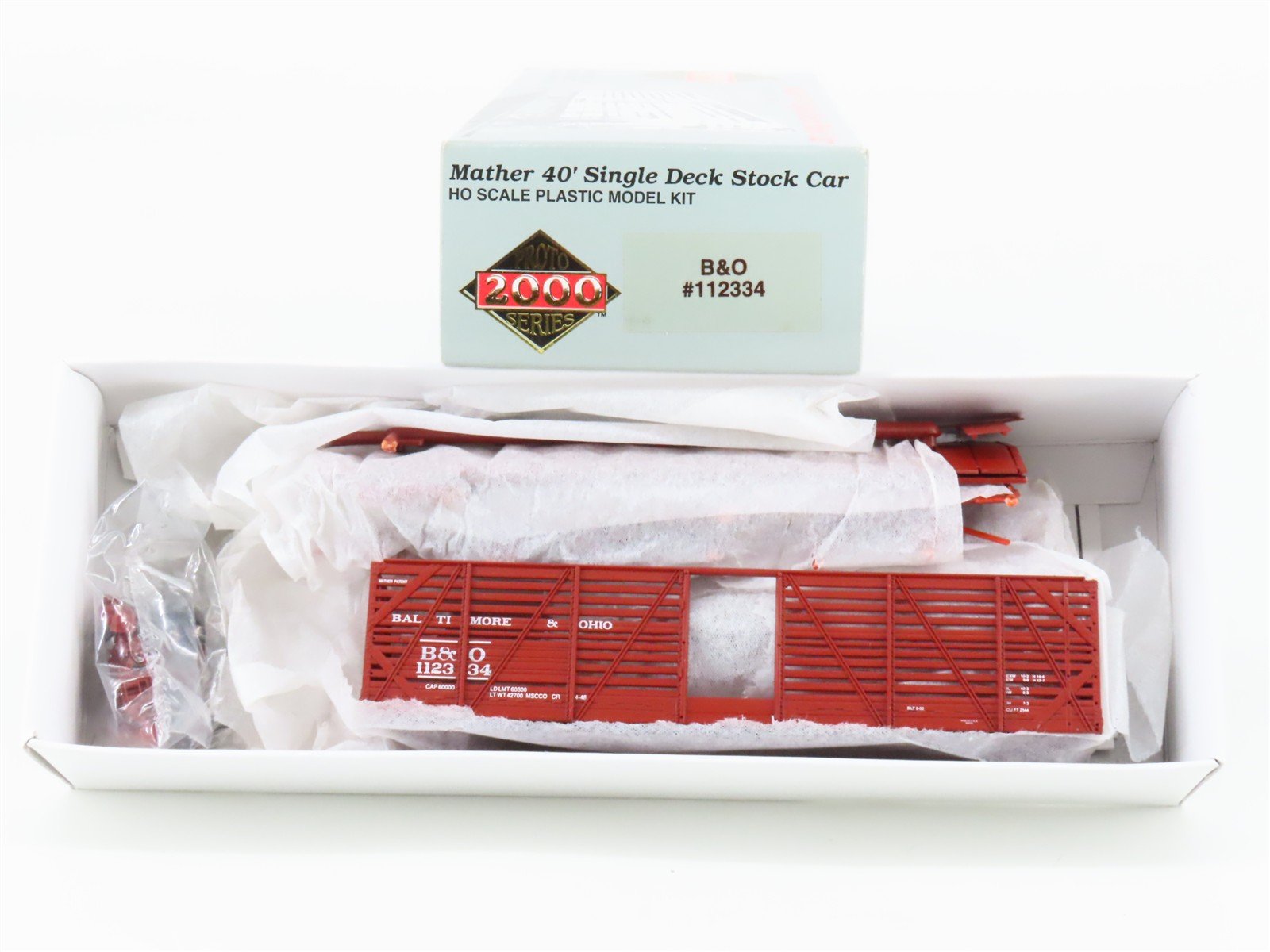 HO Scale PROTO 2000 Kit B&O Baltimore & Ohio 40' Single Deck Stock Car #112334