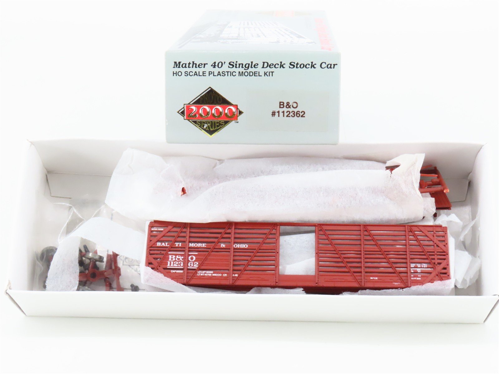 HO Scale PROTO 2000 Kit B&O Baltimore & Ohio 40' Single Deck Stock Car #112362