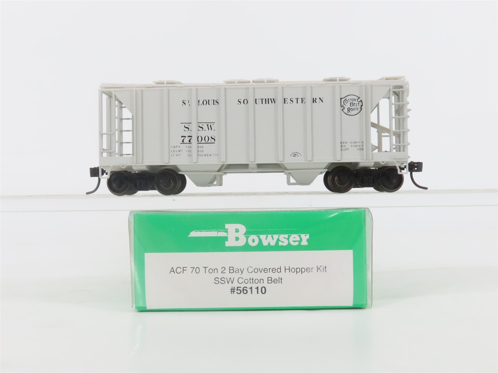 HO Scale Bowser 56110 SSW Cotton Belt 2-Bay Covered Hopper #77008 -Upgraded