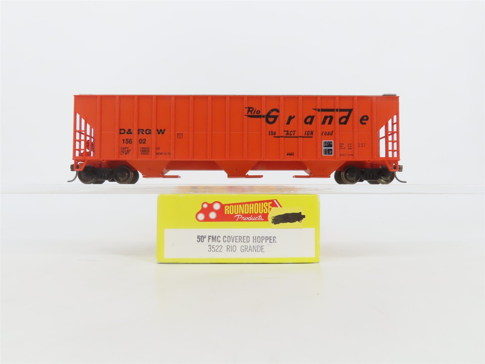 HO Roundhouse 3522 D&RGW Rio Grande 50' Covered 3-Bay Hopper #15602 - Upgraded