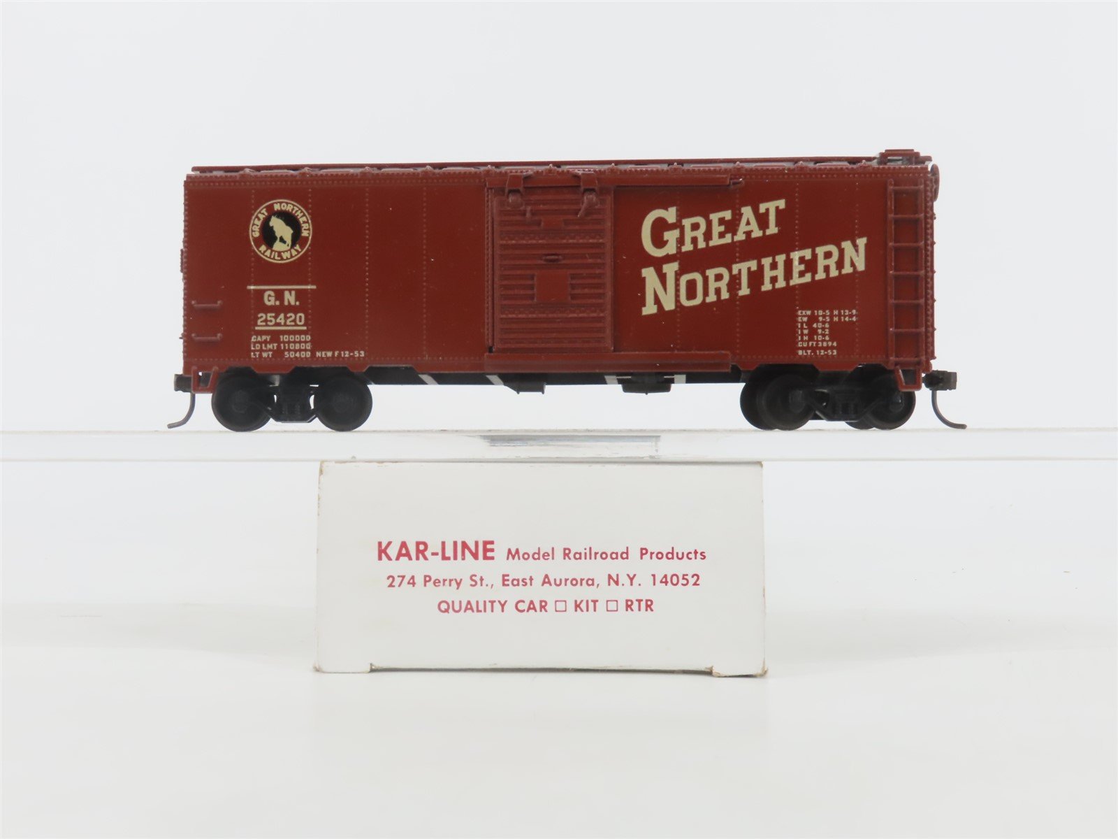 HO Scale Kar-Line GN Great Northern Railway Single Door Box Car #25420 - Custom