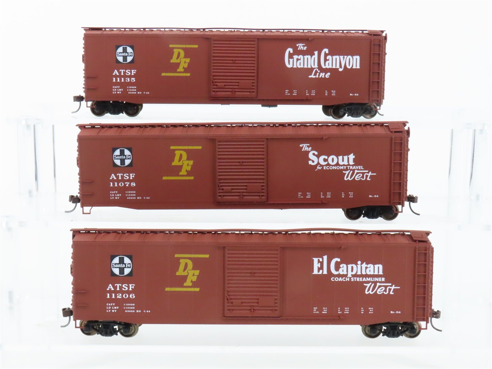 HO Scale Accurail 3344 ATSF Santa Fe 50' AAR Steel Box Car 3-Pack - Upgraded