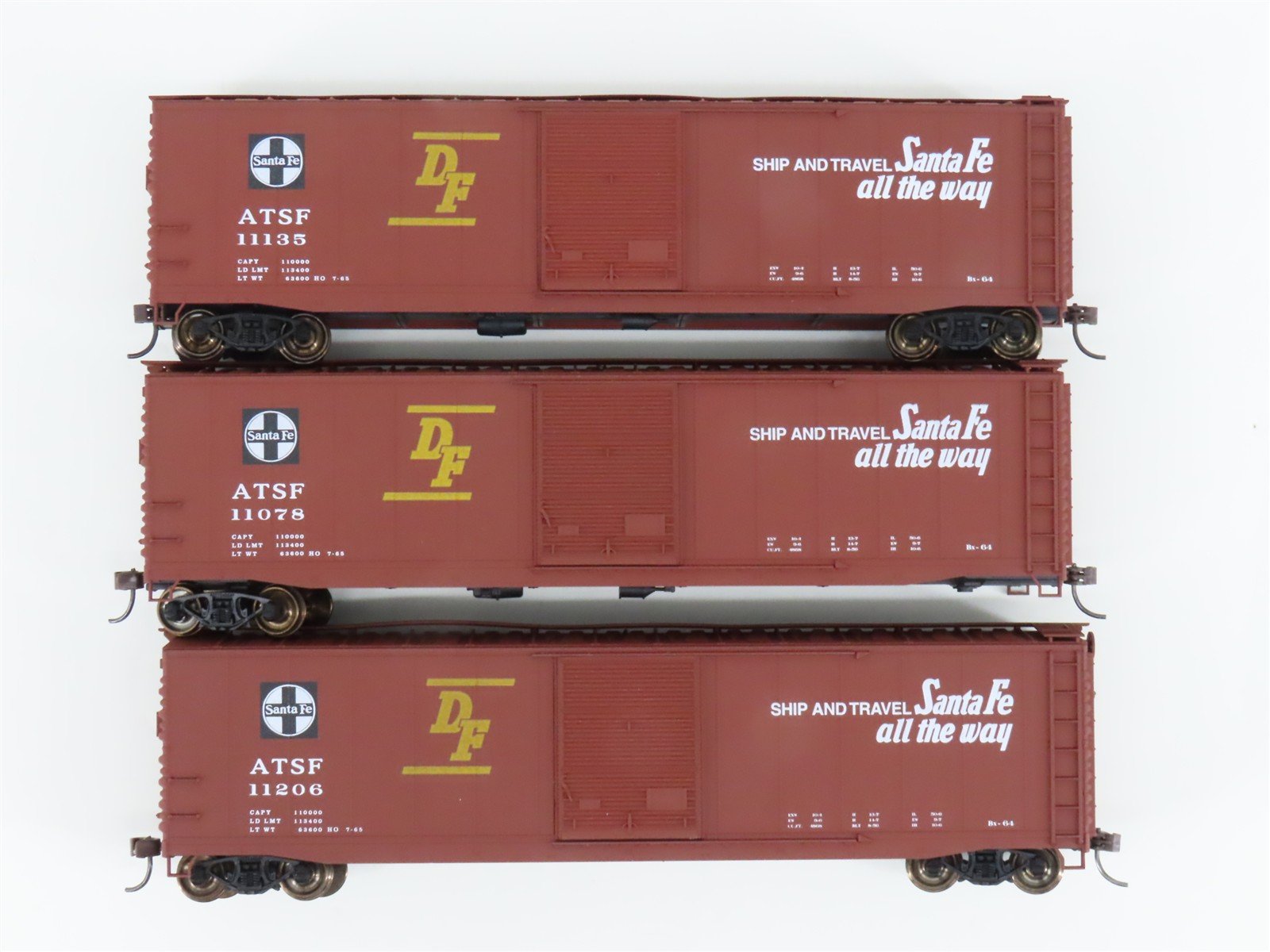 HO Scale Accurail 3344 ATSF Santa Fe 50' AAR Steel Box Car 3-Pack - Upgraded