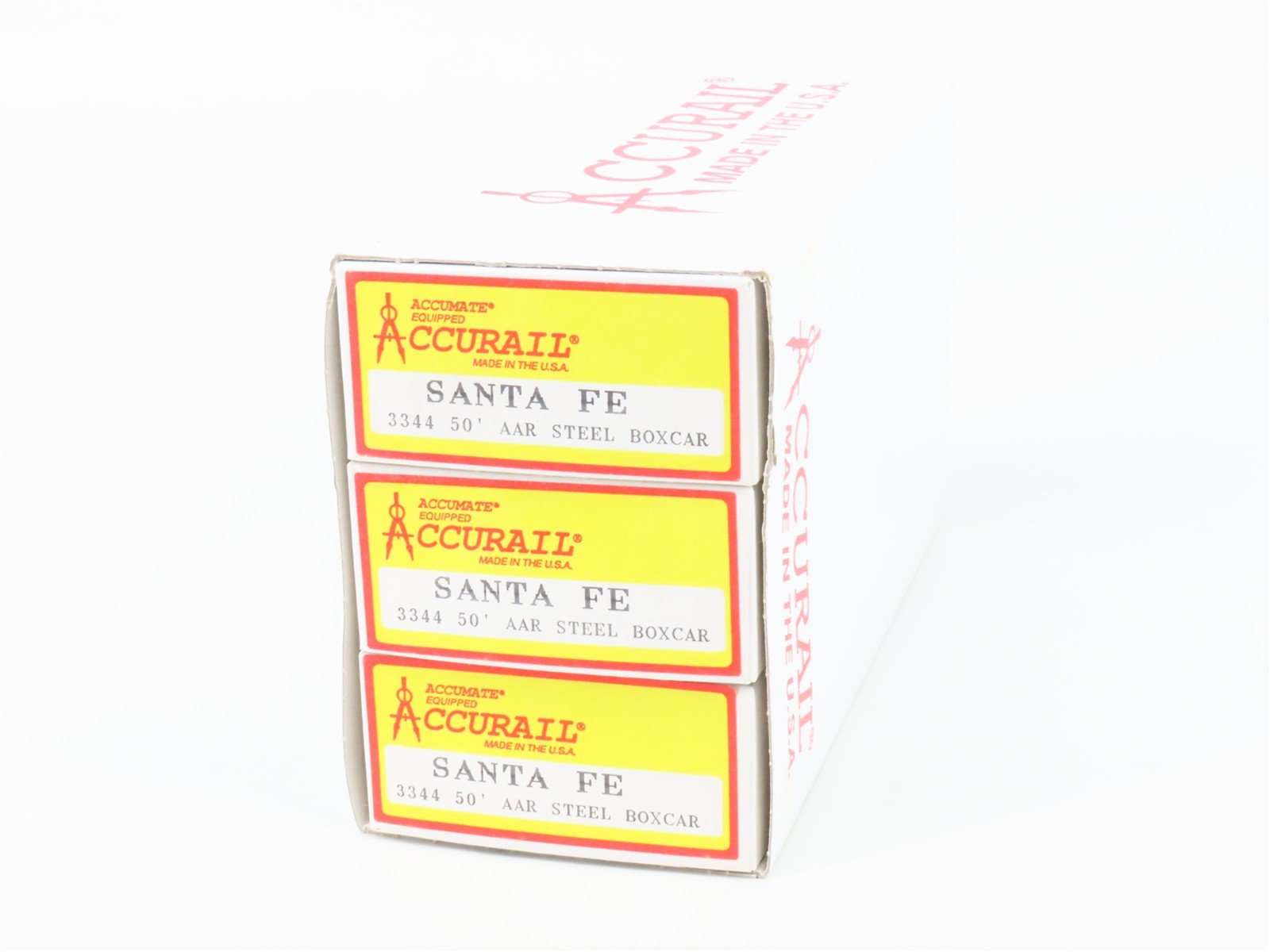 HO Scale Accurail 3344 ATSF Santa Fe 50' AAR Steel Box Car 3-Pack - Upgraded