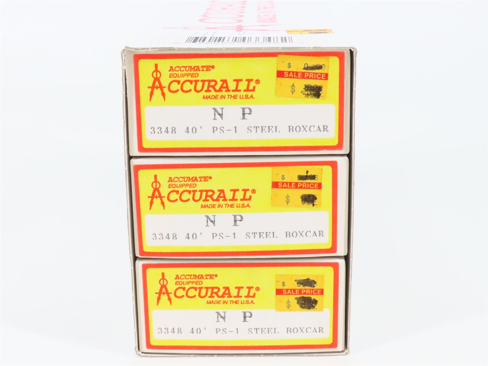 HO Scale Accurail 3348 NP Northern Pacific 40' Steel Box Car 3-Pack - Upgraded