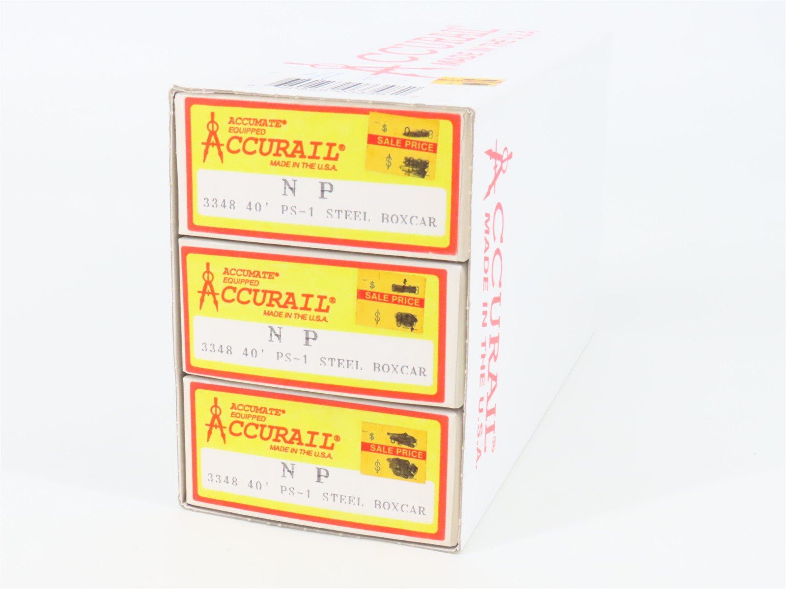 HO Scale Accurail 3348 NP Northern Pacific 40' Steel Box Car 3-Pack - Upgraded
