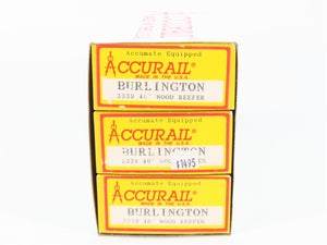 HO Scale Accurail 3339 Burlington Route 40' Wood Reefer 3-Pack - Upgraded