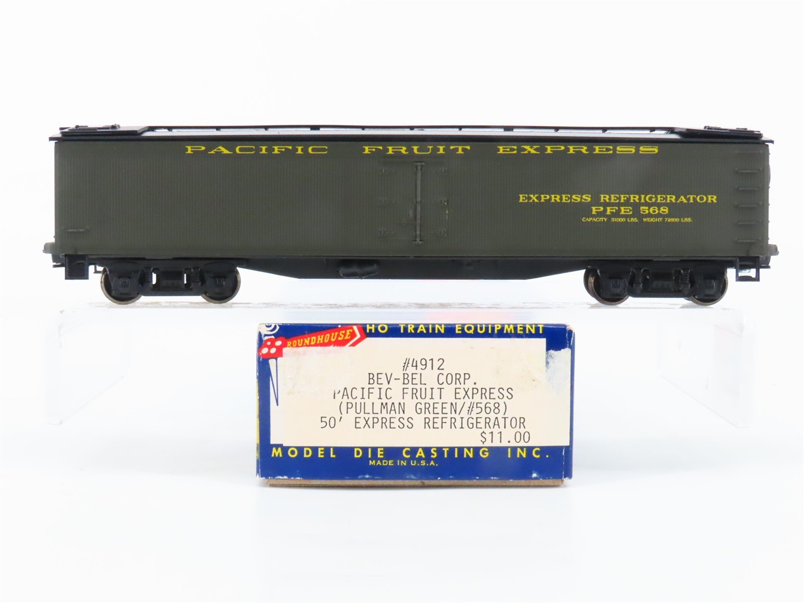 HO Roundhouse/Bev-Bel 4912 PFE Pacific Fruit Express 50' Reefer #568 - Upgraded