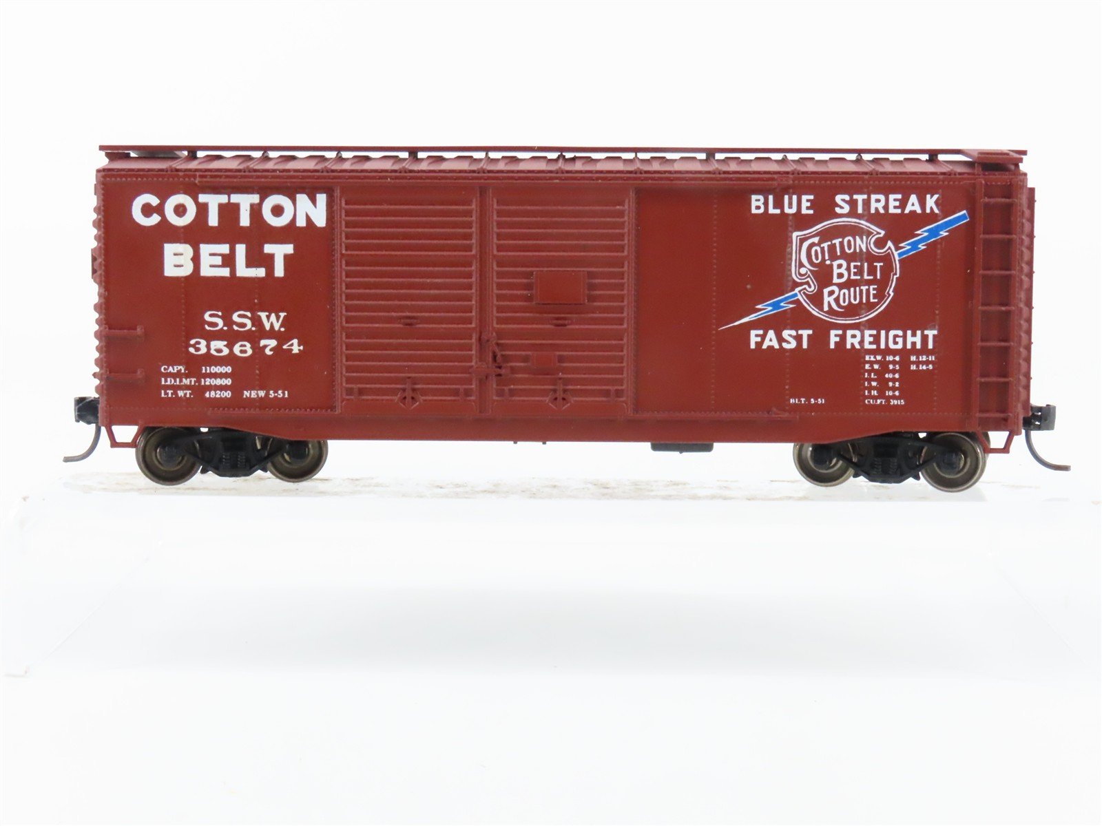 HO Accurail SSW Cotton Belt Blue Streak 40' Box Car #35674 - Custom & Upgraded
