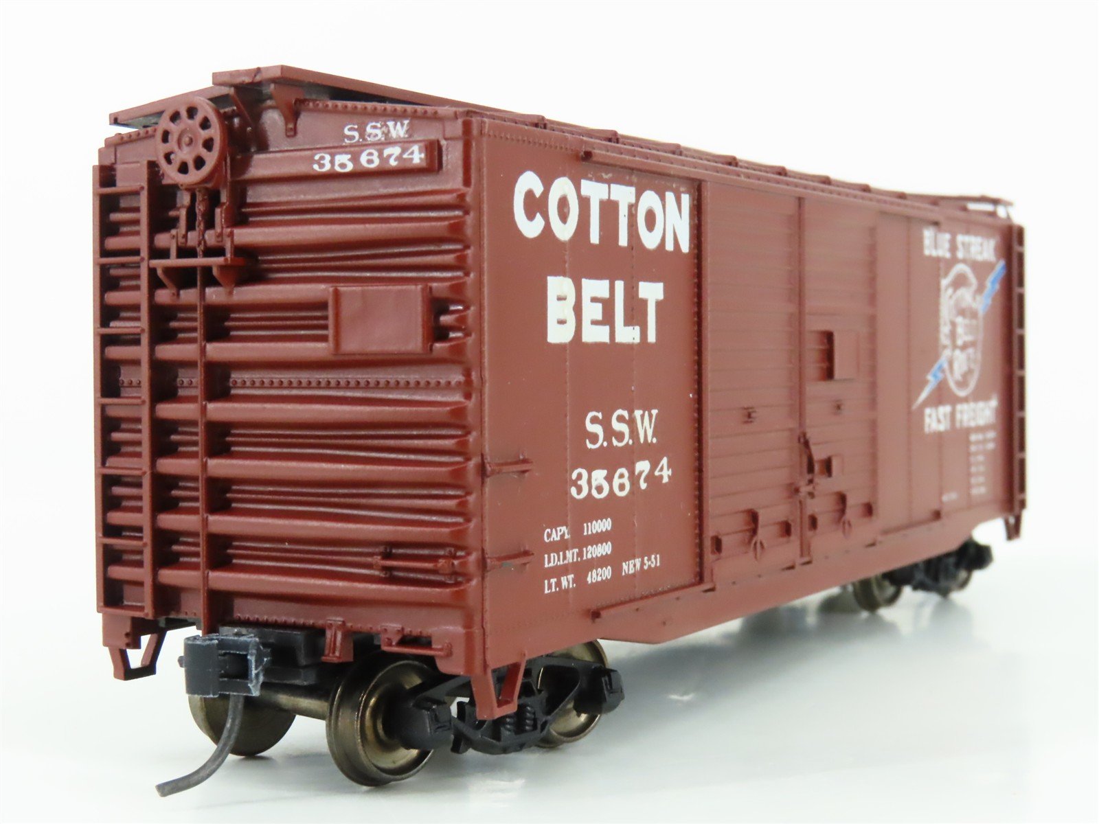 HO Accurail SSW Cotton Belt Blue Streak 40' Box Car #35674 - Custom & Upgraded