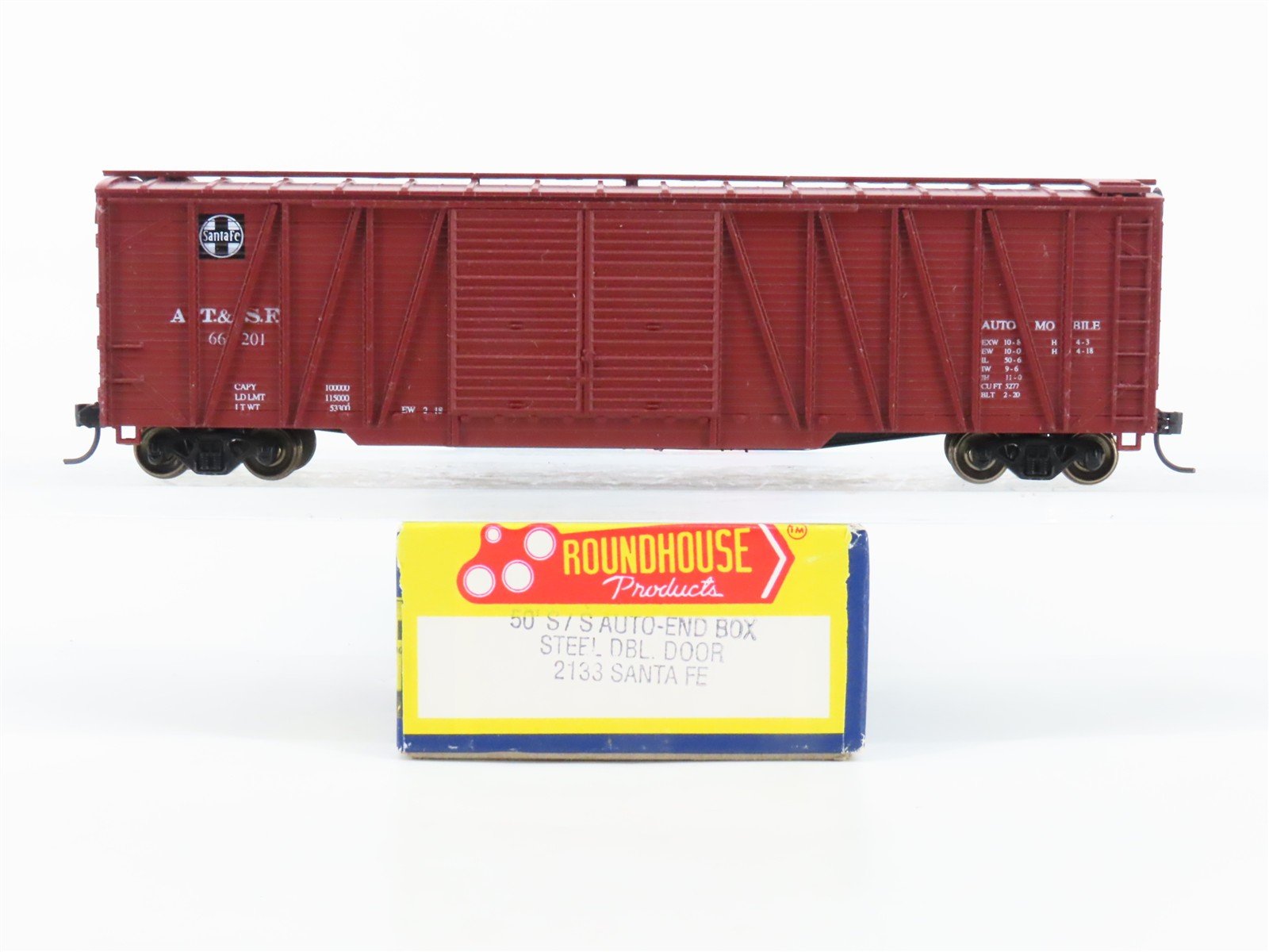 HO Scale Roundhouse 2133 ATSF Santa Fe 50' Automobile Box Car #66201 - Upgraded
