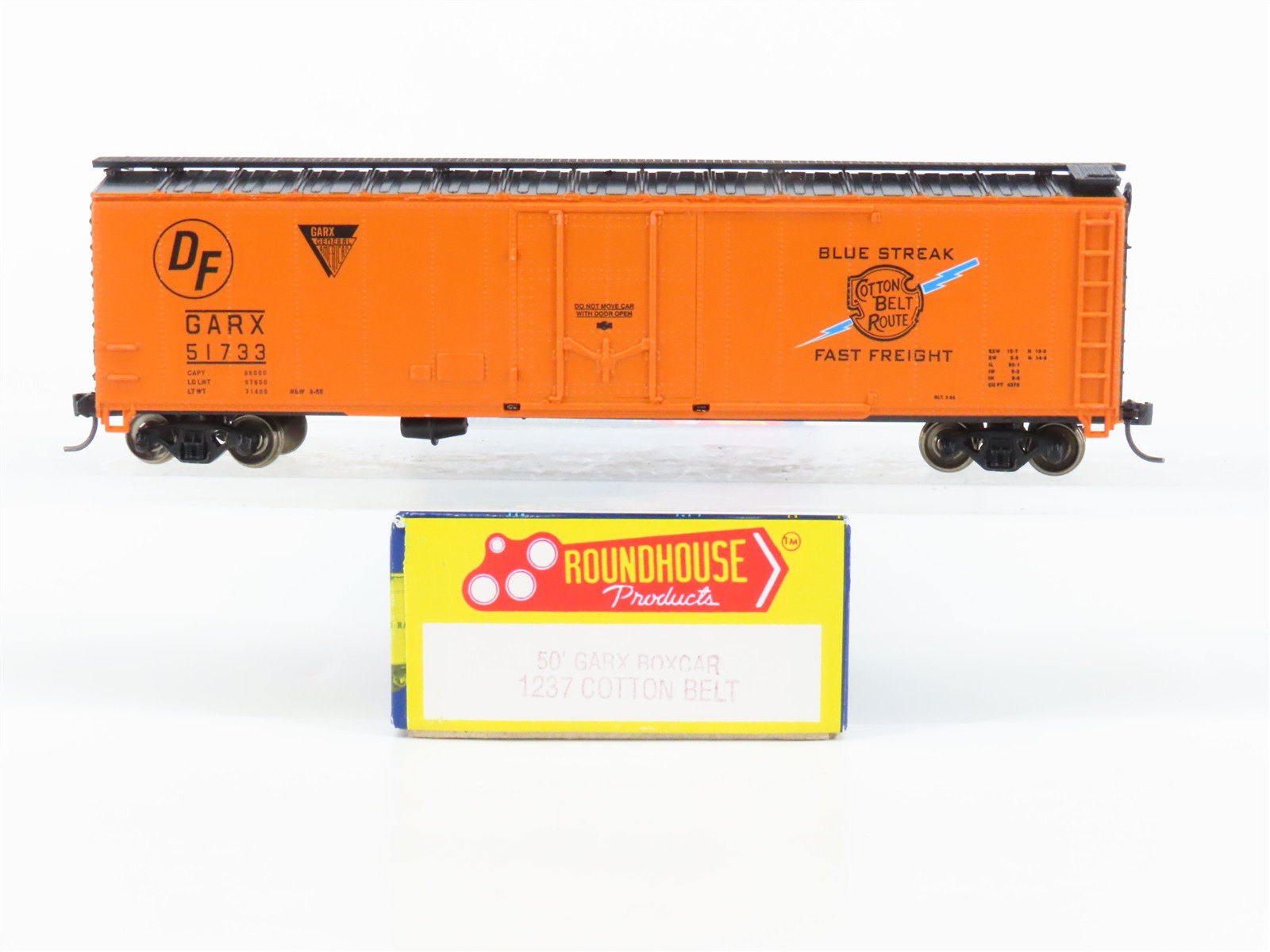 HO Scale Roundhouse 1237 GARX Cotton Belt Blue Streak 50' Boxcar #51733 Upgraded