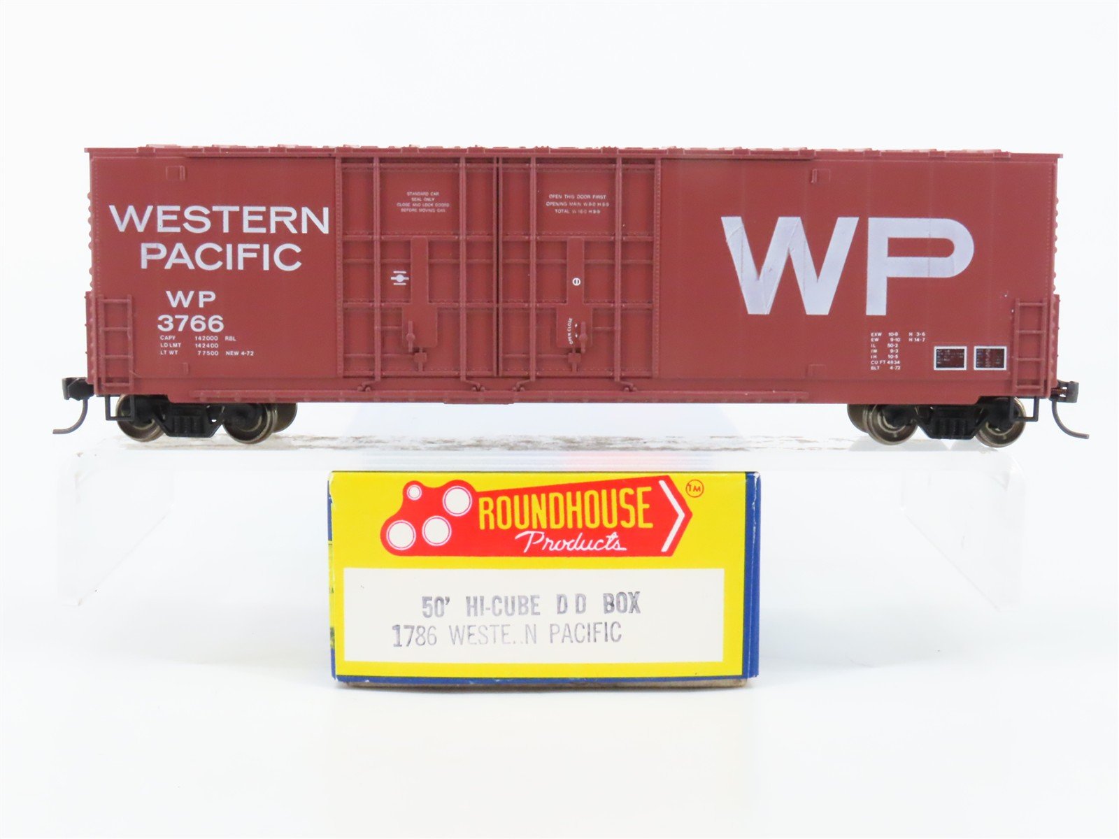 HO Scale Roundhouse 1786 WP Western Pacific 50' Hi-Cube Boxcar #3766 - Upgraded