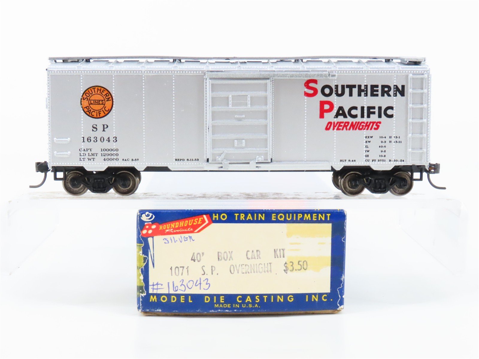 HO Scale Roundhouse 1071 SP "Overnights" 40' Box Car #163043 - Upgraded