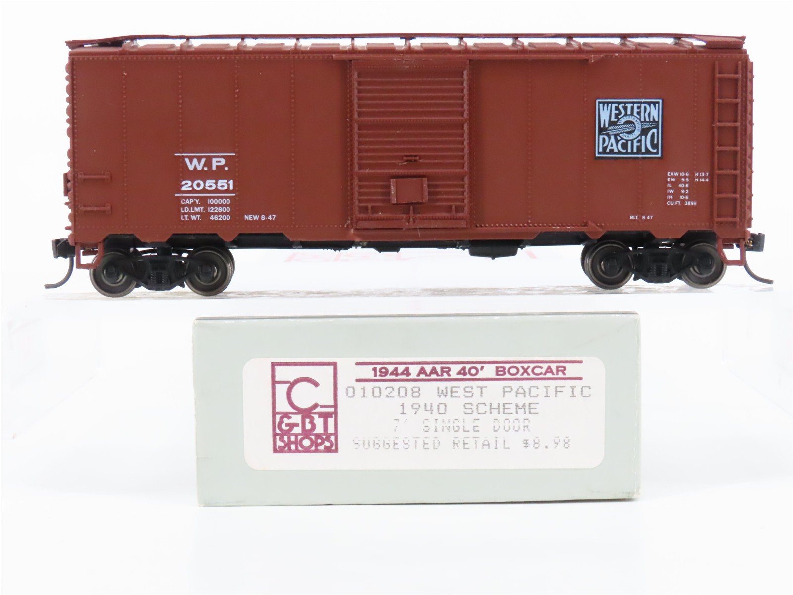 HO Scale C&BT Shops 010208 WP Western Pacific 40' Box Car #20551 - Upgraded