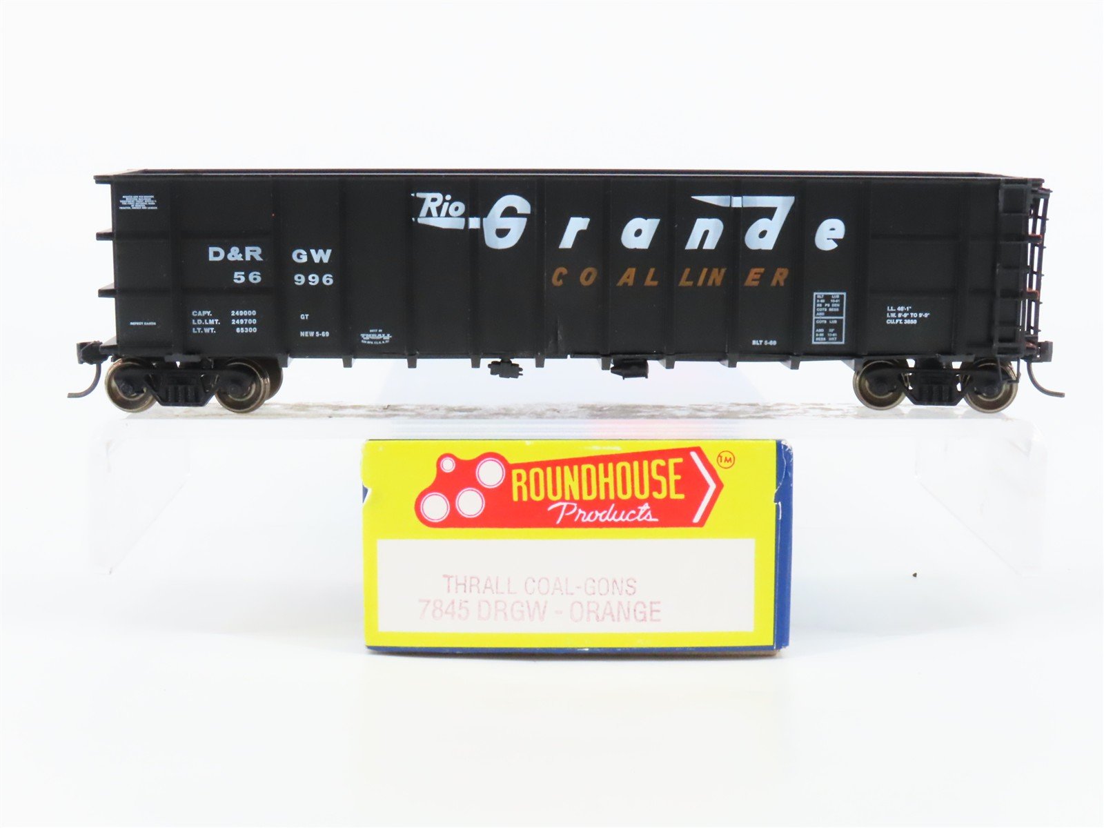 HO Roundhouse 7845 D&RGW Rio Grande Thrall Coal Liner Gondola #56996 - Upgraded