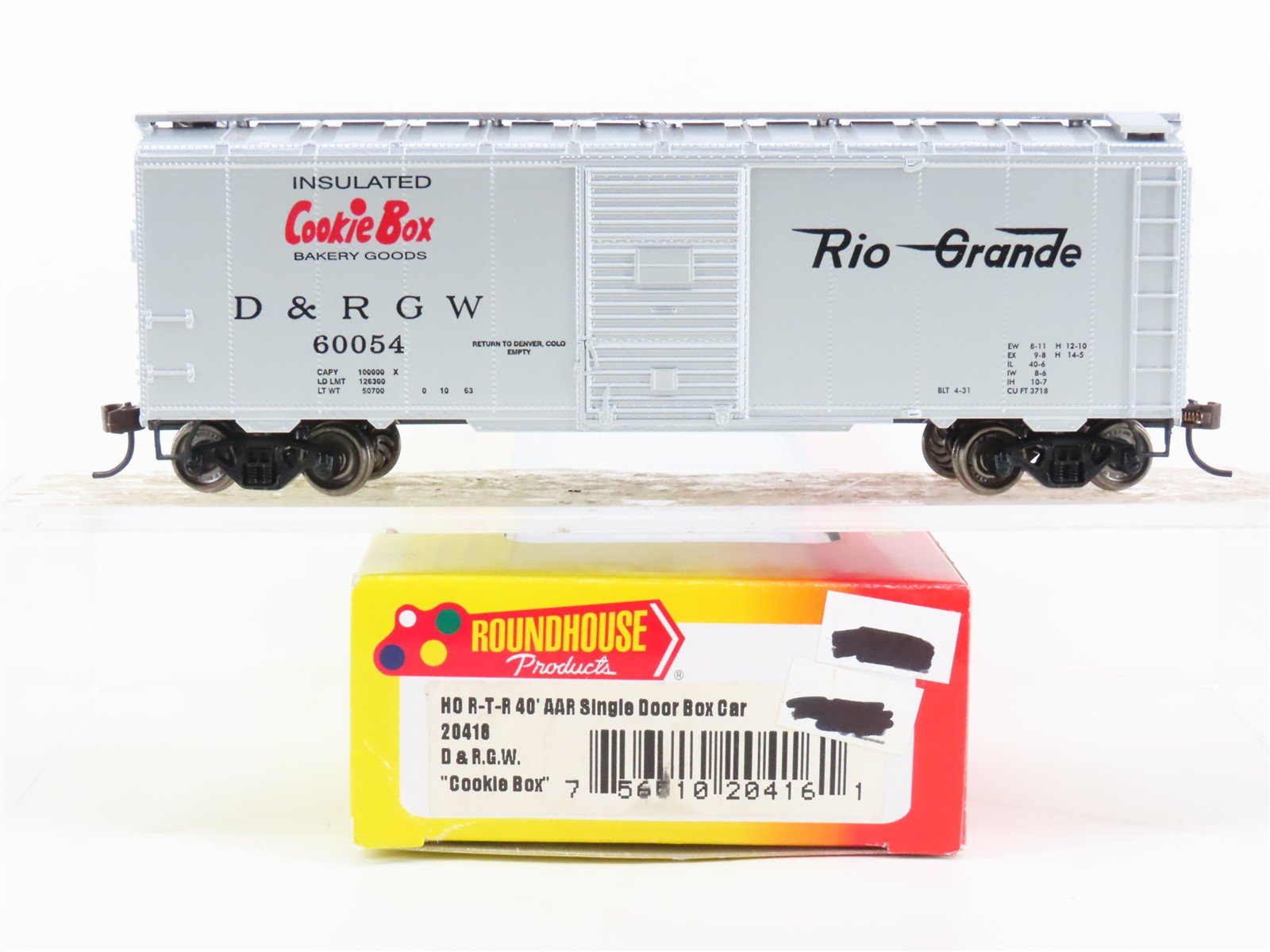 HO Roundhouse 20416 D&RGW Rio Grande Cookie Box 40' Single Door Box Car #60054